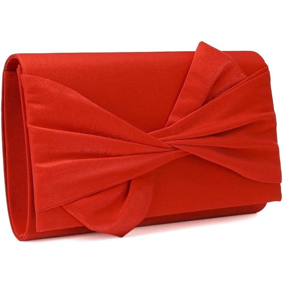 Women Satin Shimmering Bow Flap Formal Party Evening Clutch - Picture 2 of 7